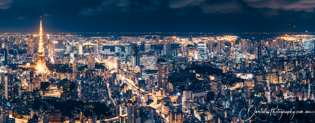 Japan Panoramic View of Tokyo Metropolis at Night